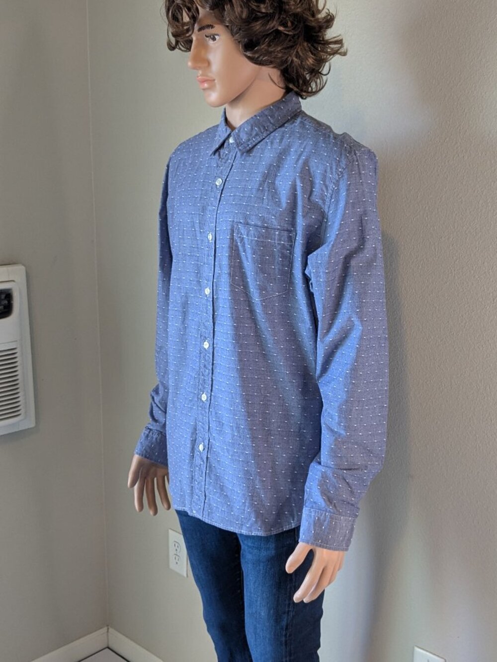 J. Crew Shirt Men's Size XL Blue White Button-up Slim Fit Long Sleeve Dotted - Picture 4 of 14
